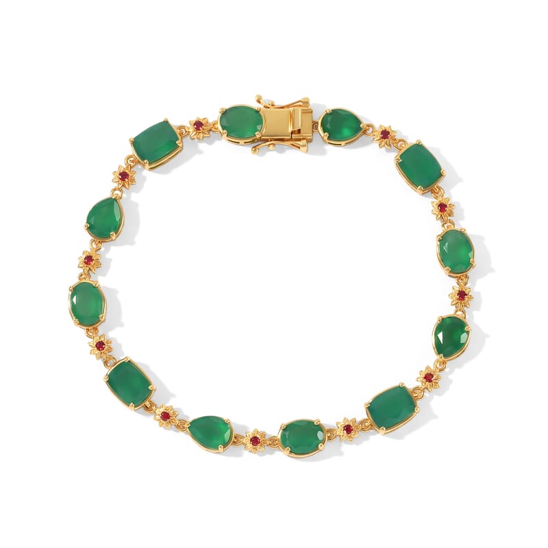 EverTrue Verde Onyx and Mozambique Garnet 13.65 ctw Verdant Garden Bracelet in 18K YG Plated (8.00 In)