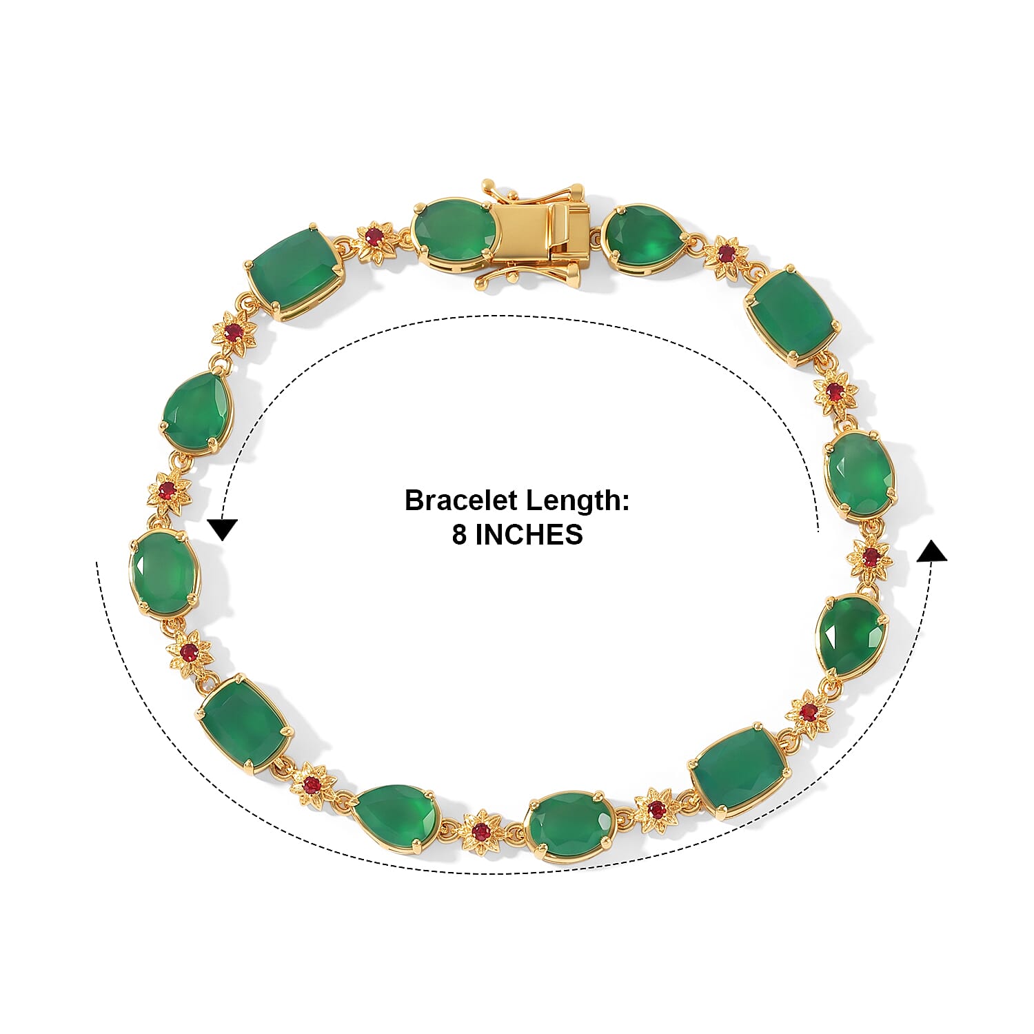 EverTrue Verde Onyx and Mozambique Garnet 13.65 ctw Verdant Garden Bracelet in 18K YG Plated (8.00 In)