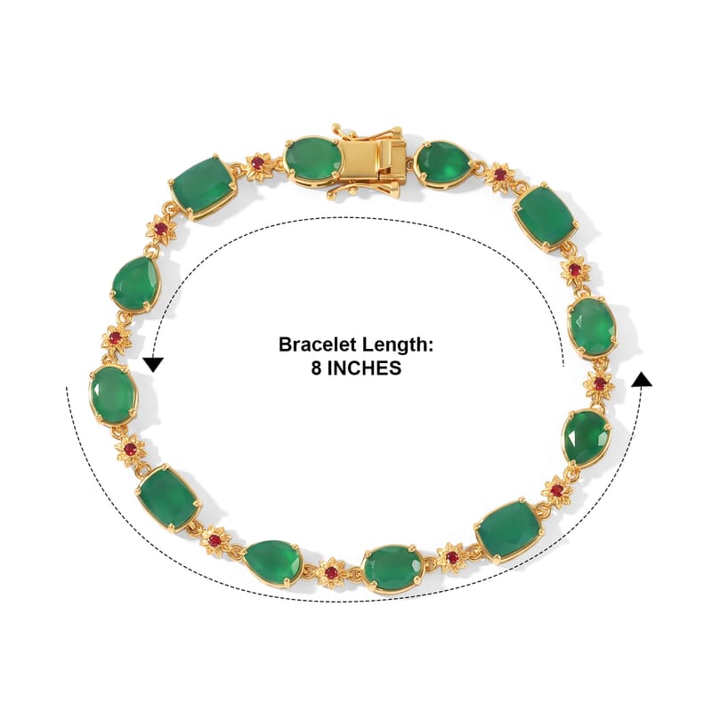 EverTrue Verde Onyx and Mozambique Garnet 13.65 ctw Verdant Garden Bracelet in 18K YG Plated (8.00 In)