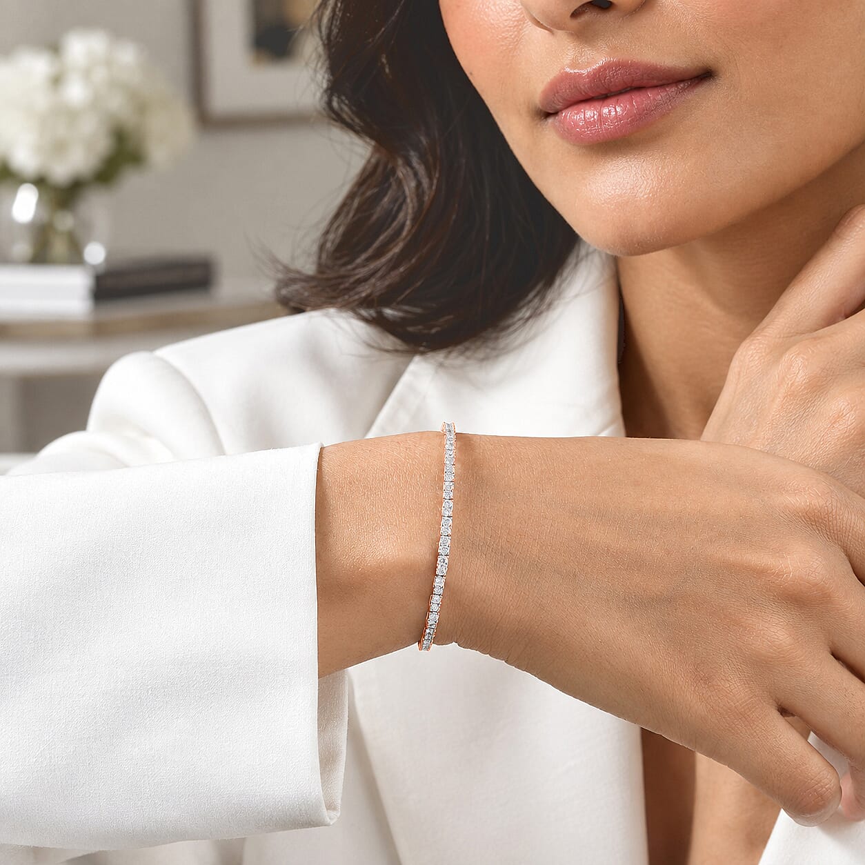 Luxuriant Lab Grown Diamond E-F, VS 3.00 ctw Tennis Bracelet in 18K Vermeil Rose Gold Over Sterling Silver (6.50 In)