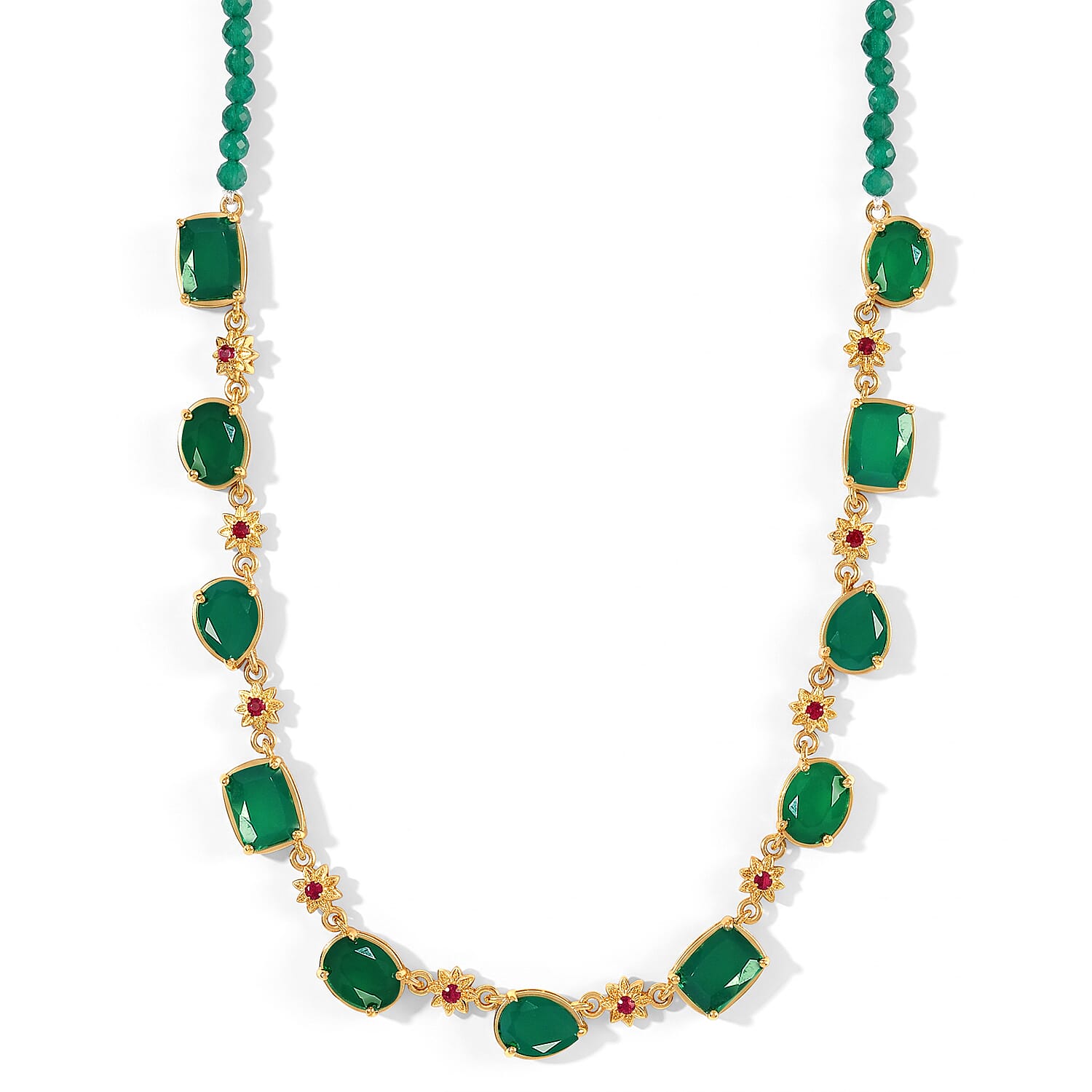 EverTrue Verde Onyx and Mozambique Garnet 28.65 ctw Verdant Garden Necklace (18 Inches) in 18K YG Plated