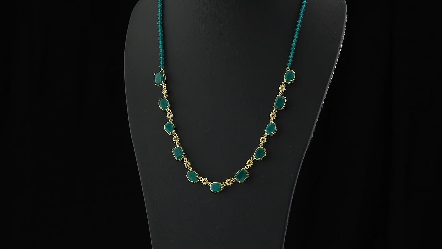 EverTrue Verde Onyx, Mozambique Garnet Verdant Garden Necklace (18 Inches) in 18K YG Plated 28.65 ctw