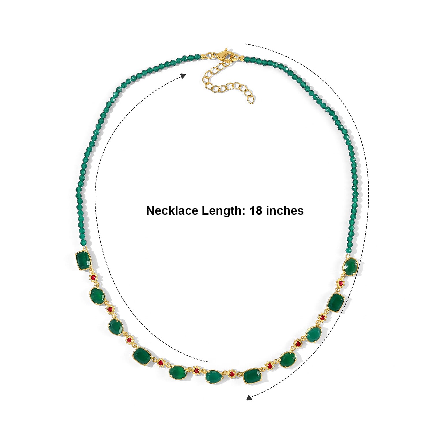 EverTrue Verde Onyx and Mozambique Garnet 28.65 ctw Verdant Garden Necklace (18 Inches) in 18K YG Plated
