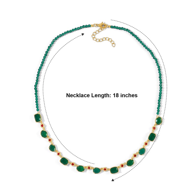 EverTrue Verde Onyx and Mozambique Garnet 28.65 ctw Verdant Garden Necklace (18 Inches) in 18K YG Plated