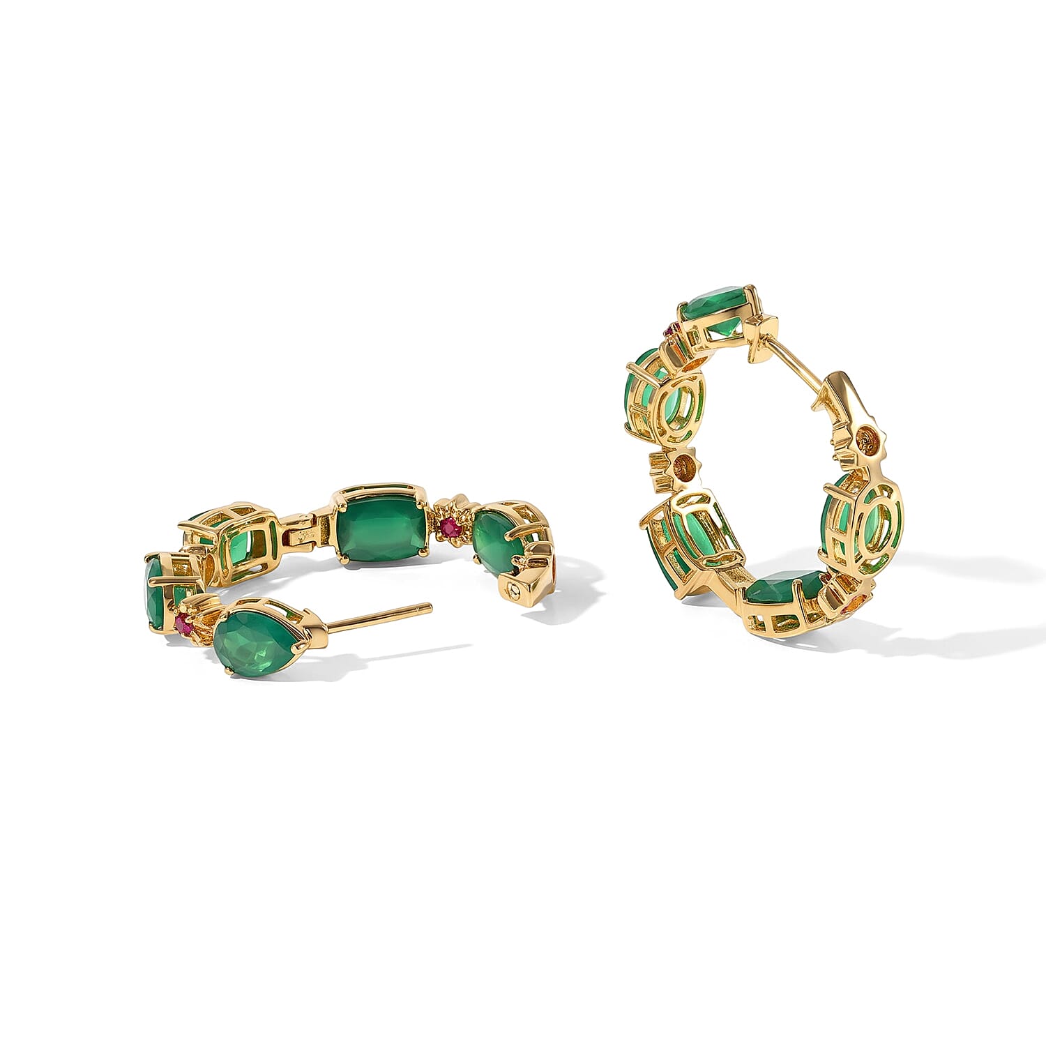 EverTrue Verde Onyx and Mozambique Garnet 11.90 ctw Hoop Earrings in 18K YG Plated