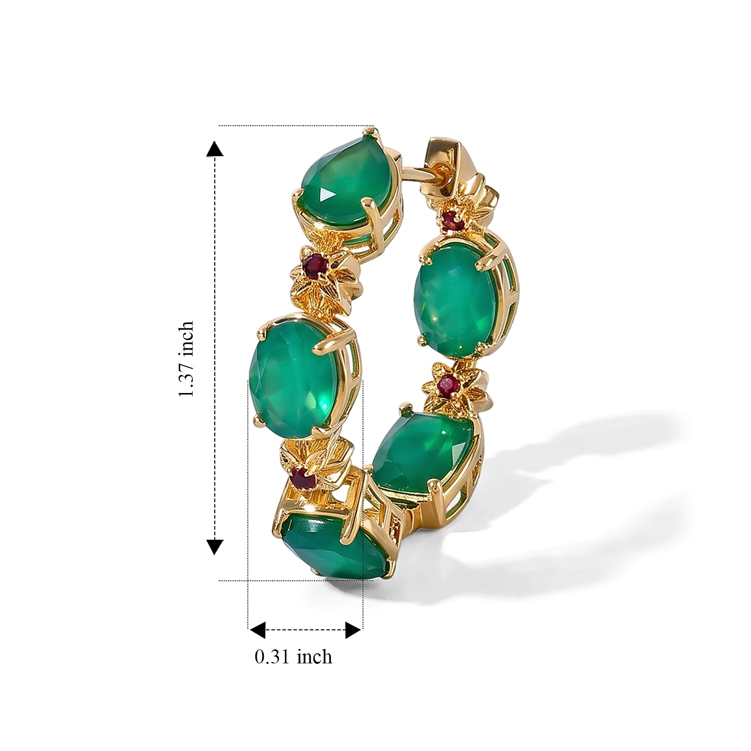 EverTrue Verde Onyx and Mozambique Garnet 11.90 ctw Hoop Earrings in 18K YG Plated
