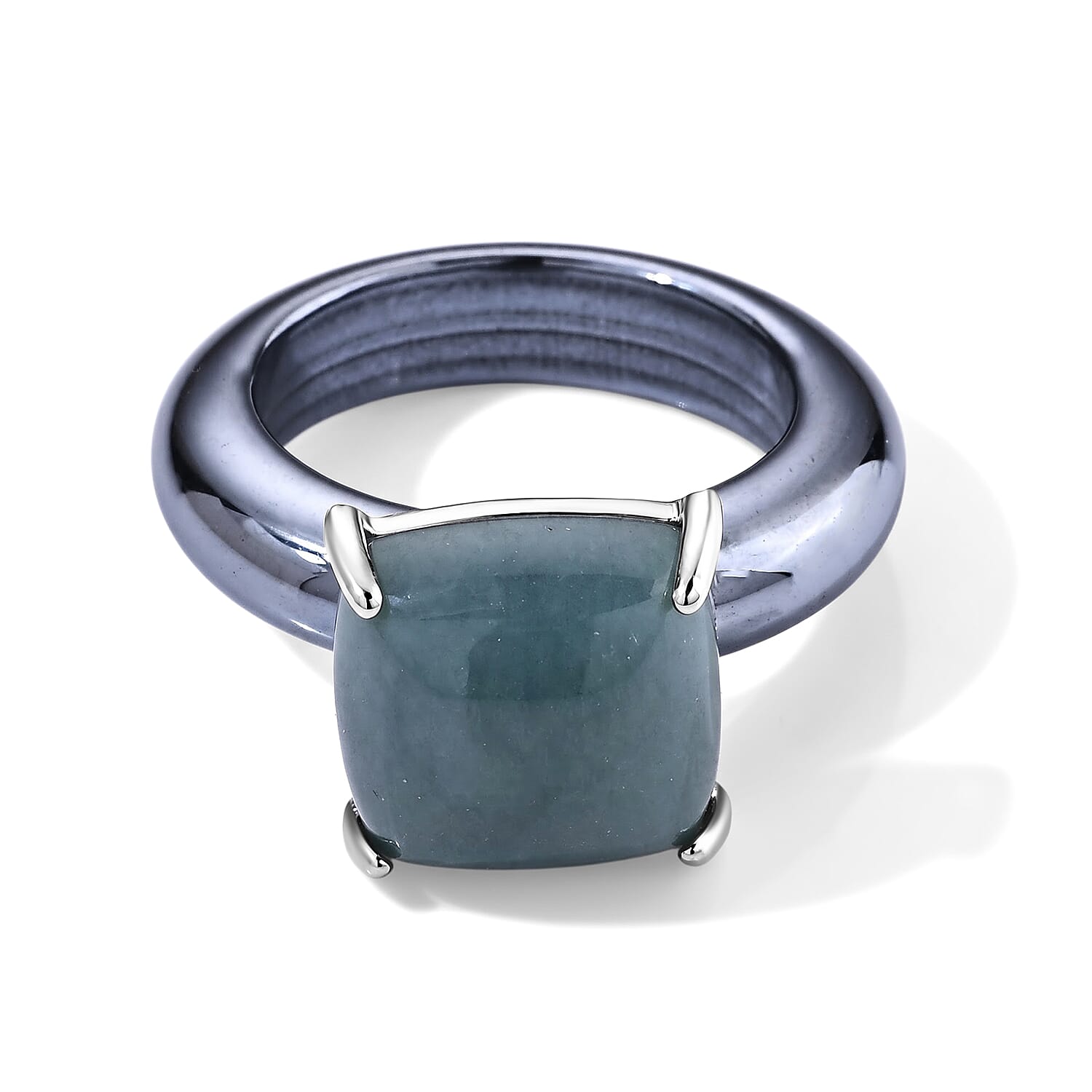D'Joy Natural Olmec Jadeite and Terahertz 20.15 ctw Ring in Rhodium Over Sterling Silver (Size 10.0)