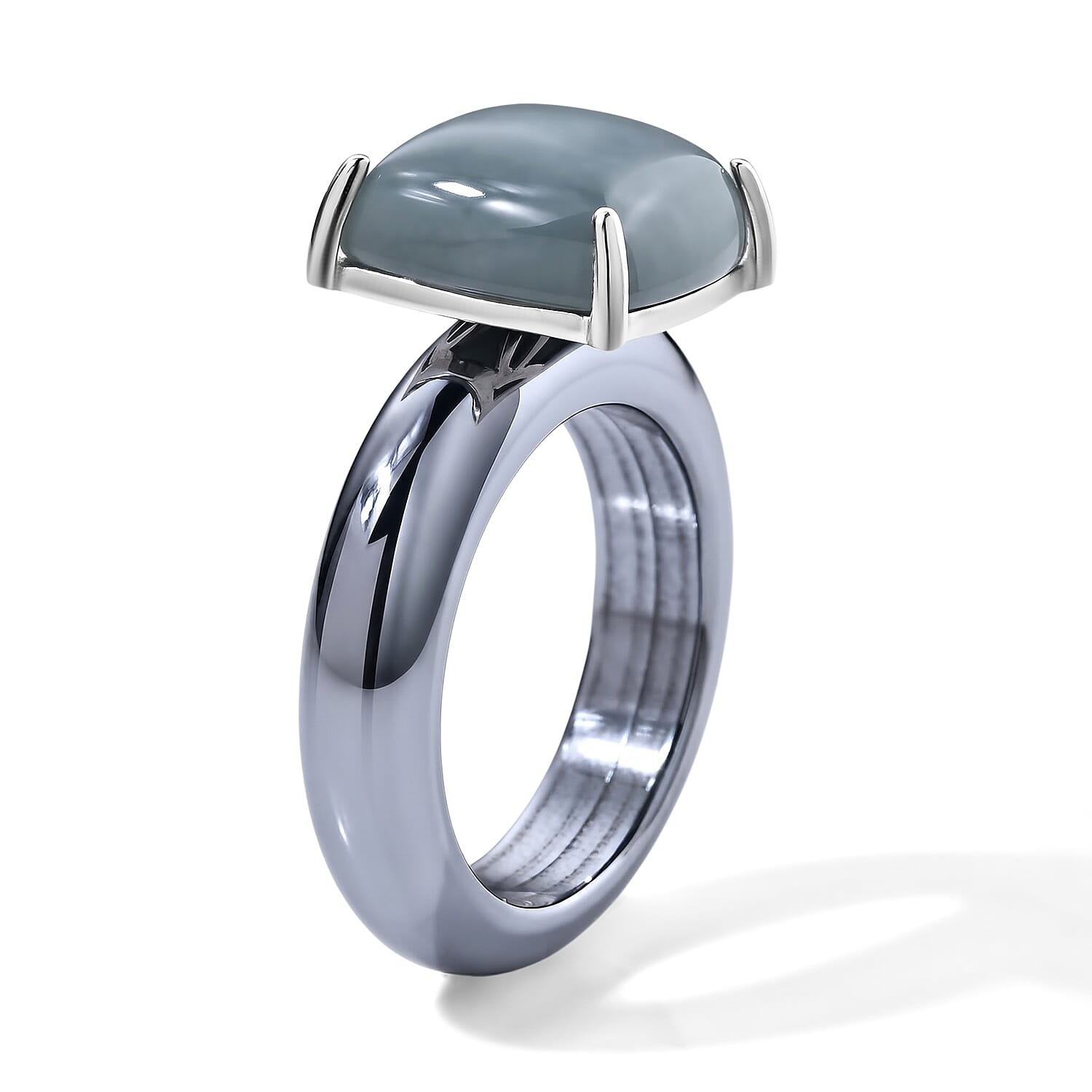 D'Joy Natural Olmec Jadeite and Terahertz 20.15 ctw Ring in Rhodium Over Sterling Silver (Size 10.0)