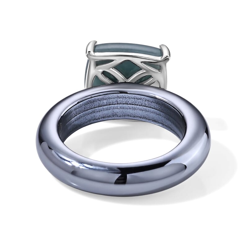 D'Joy Natural Olmec Jadeite and Terahertz 20.15 ctw Ring in Rhodium Over Sterling Silver (Size 10.0)