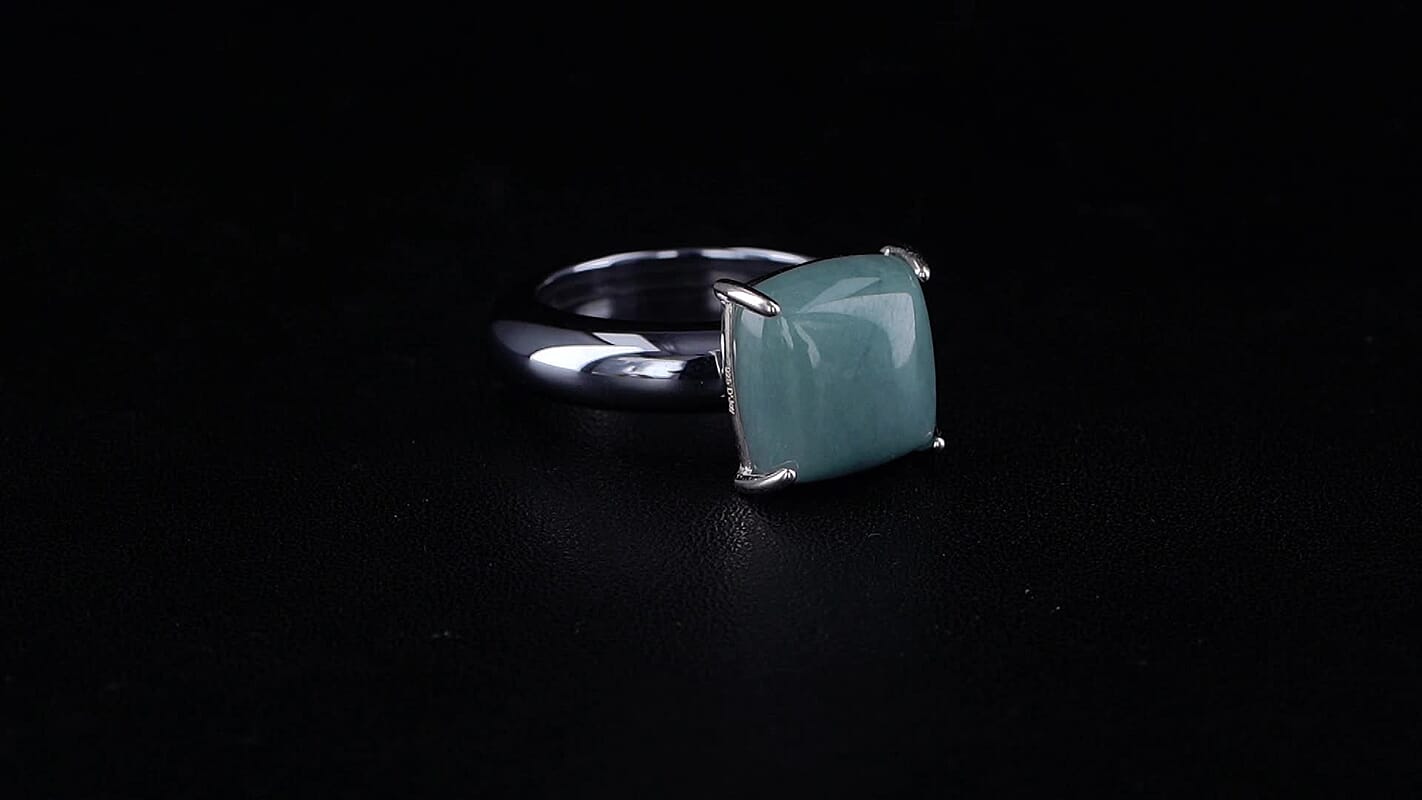 D''Joy Natural Olmec Jadeite, Terahertz Ring in Rhodium Over Sterling Silver (Size 10.0) 20.00 ctw