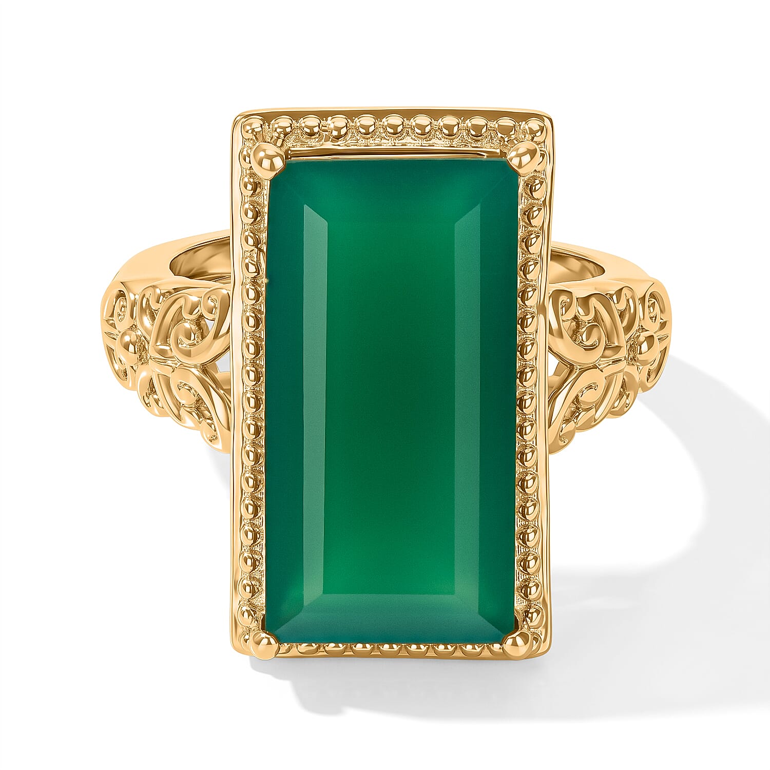 EverTrue Verde Onyx Fillegree Work Ring in 18K YG Plated (Size 5.0) 9.90 ctw