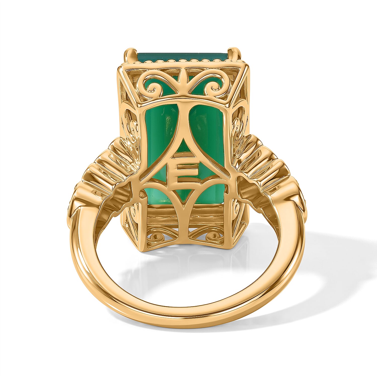 EverTrue Verde Onyx Fillegree Work Ring in 18K YG Plated (Size 5.0) 9.90 ctw