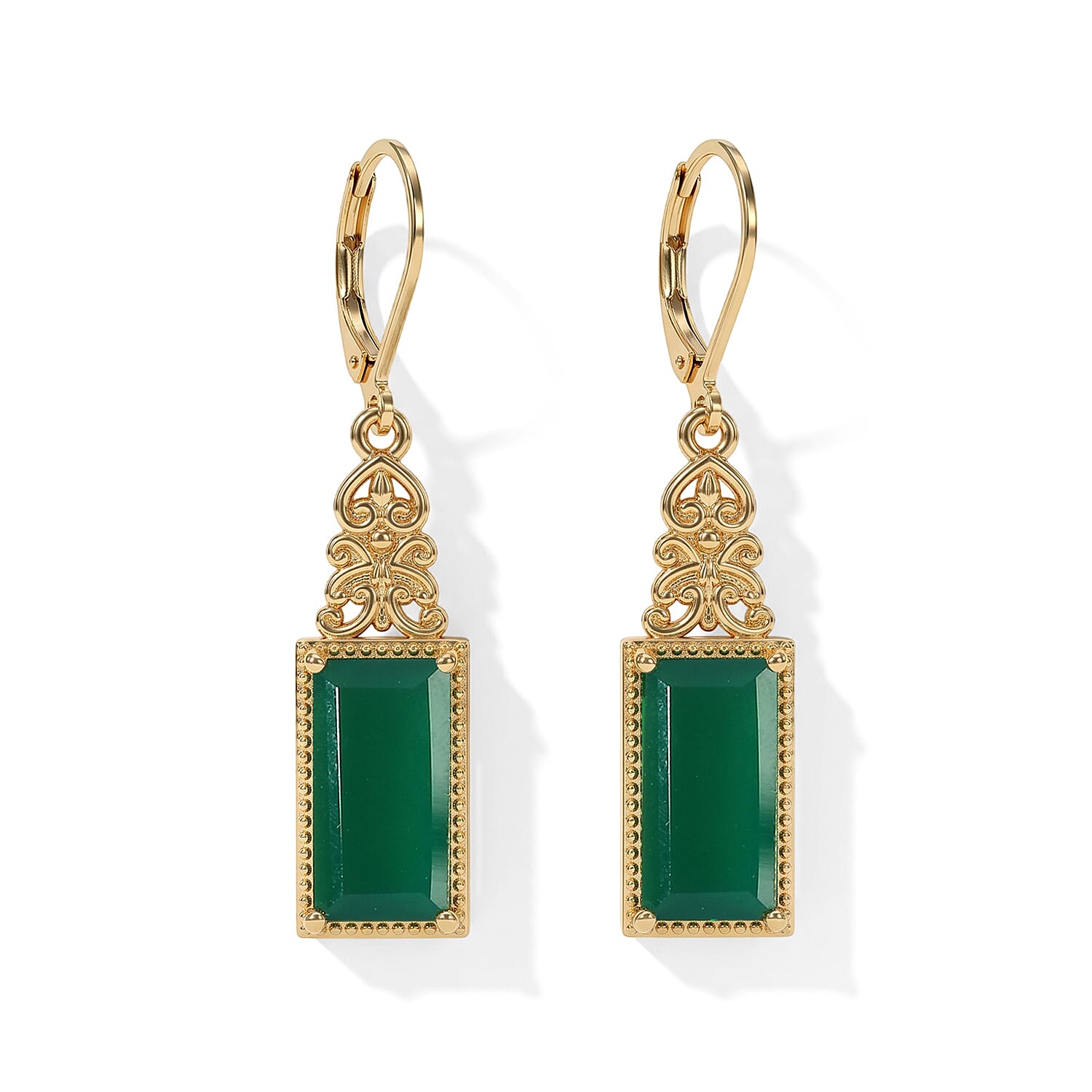 EverTrue Verde Onyx 8.65 ctw Solitaire Lever Back Earrings in 18K YG Plated