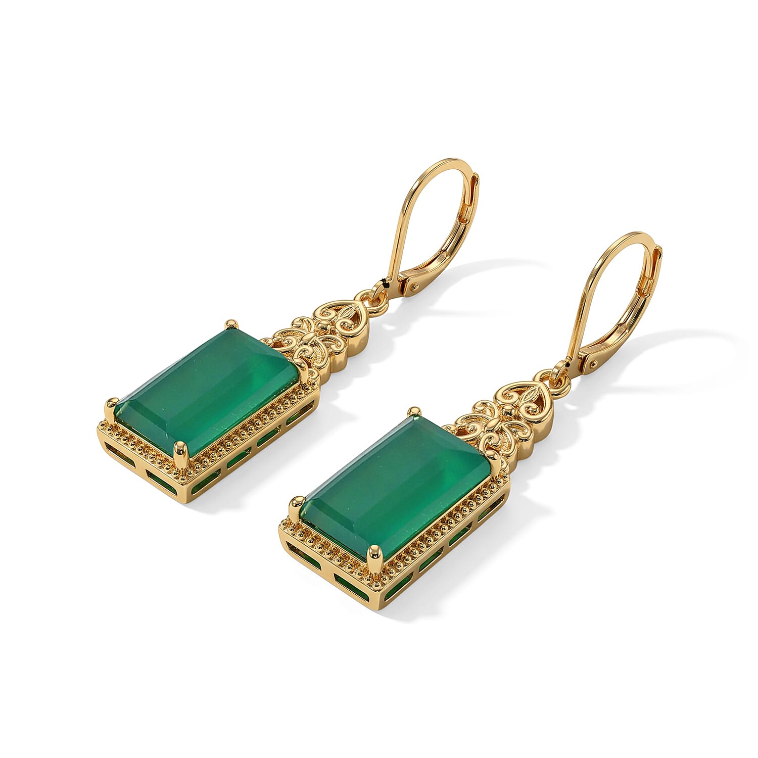 EverTrue Verde Onyx 8.65 ctw Solitaire Lever Back Earrings in 18K YG Plated