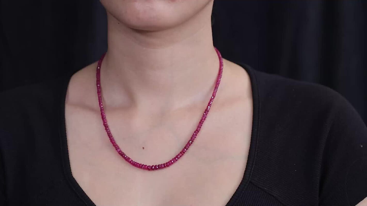 D''Joy Premium Niassa Ruby (FF) Necklace (18 Inches) in Rhodium Over Sterling Silver 75.00 ctw