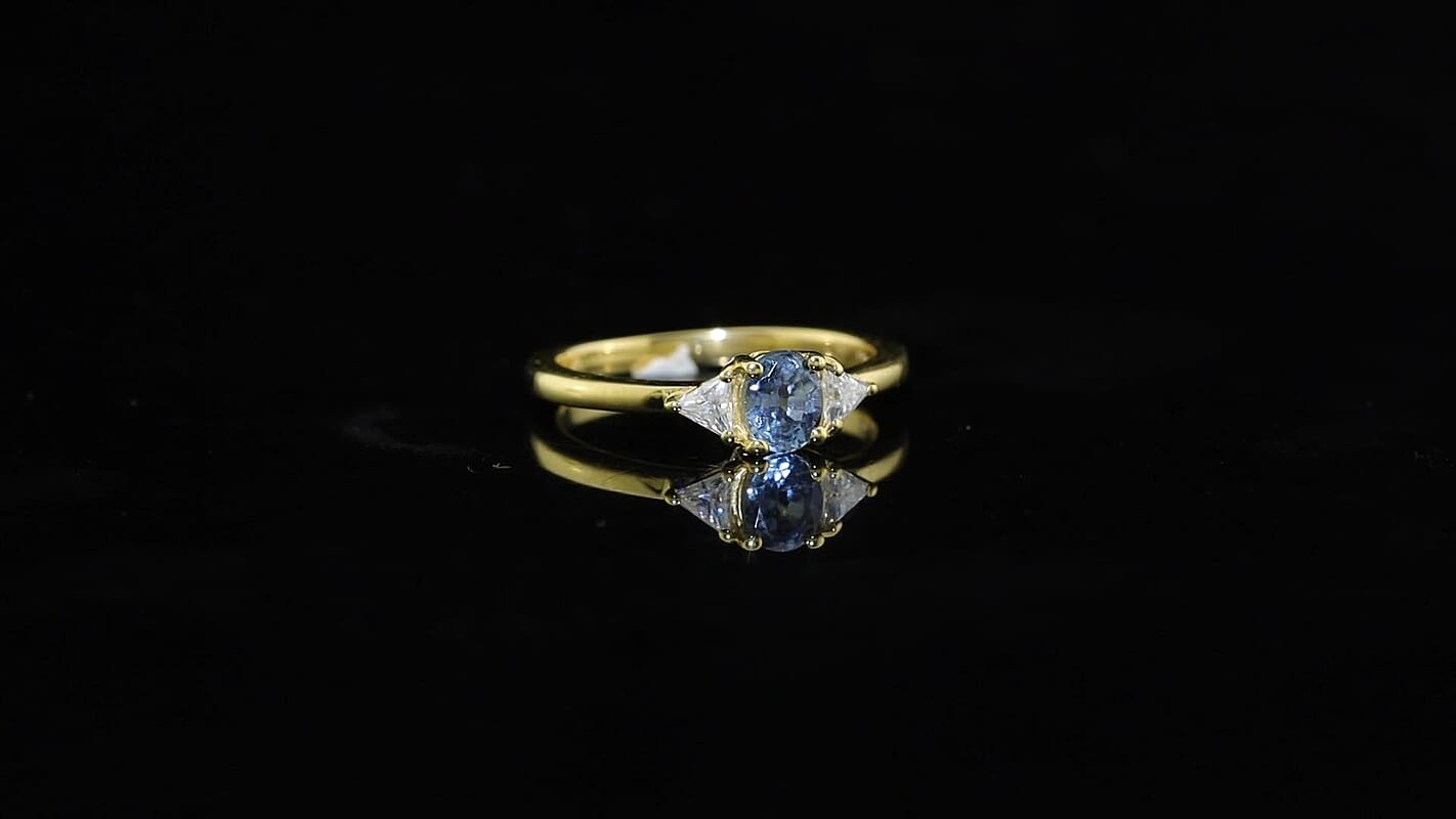 D''Joy Premium Montana Sapphire, Moissanite Alpine Vista Ring in 18K Vermeil YG Over Sterling Silver (Size 10.0) 1.00 ctw