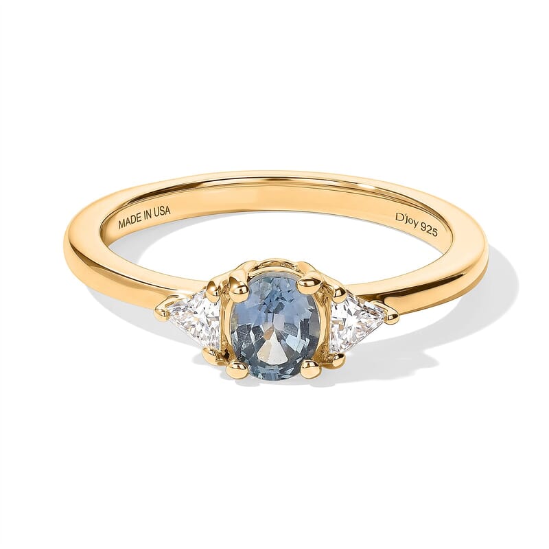 D'Joy Premium Montana Sapphire and Moissanite 1.00 ctw Alpine Vista Ring in 18K Vermeil Yellow Gold Over Sterling Silver (Size 6.0)