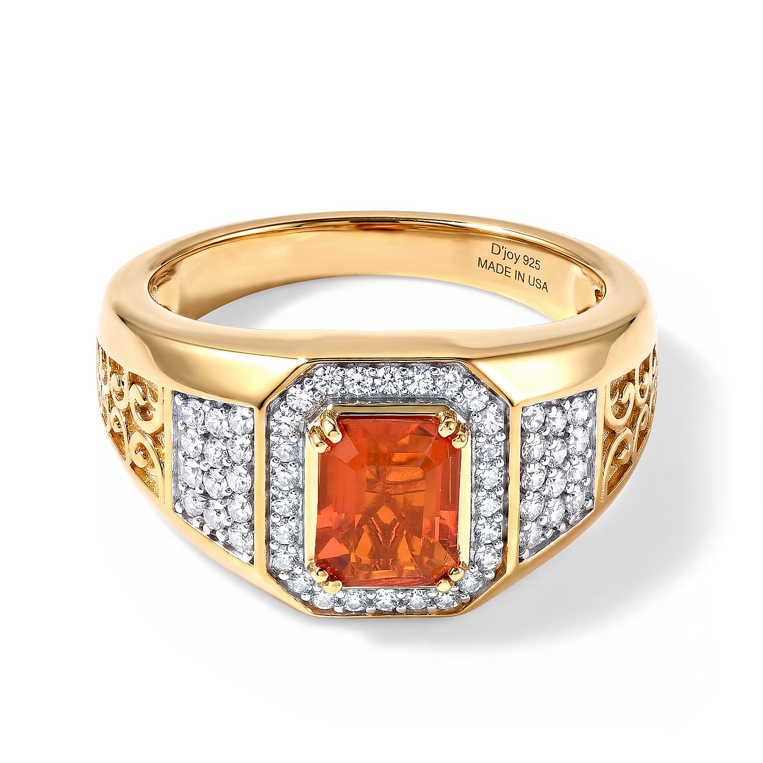 D'Joy AAA Crimson Fire Opal and Moissanite 1.50 ctw Men's Ring in 18K Vermeil Yellow Gold Over Sterling Silver (Size 10.0)