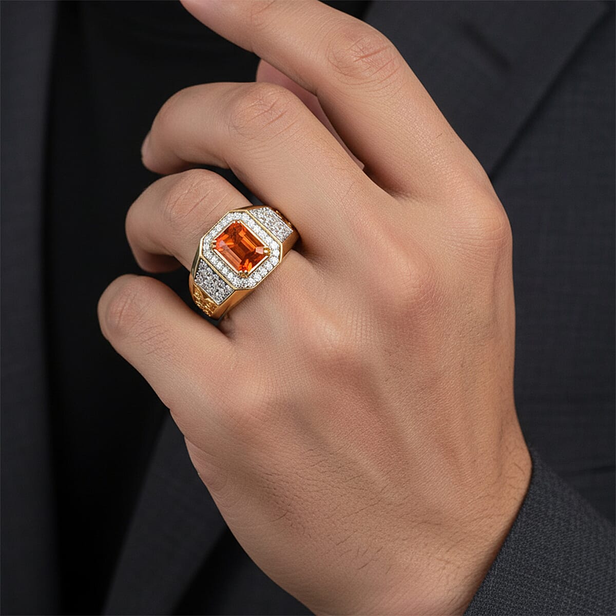 D'Joy AAA Crimson Fire Opal and Moissanite 1.50 ctw Men's Ring in 18K Vermeil Yellow Gold Over Sterling Silver (Size 10.0)