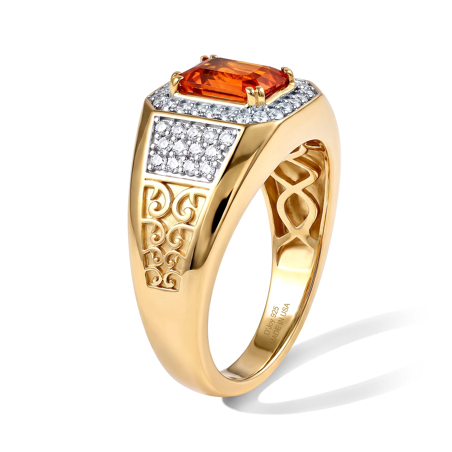 D'Joy AAA Crimson Fire Opal and Moissanite 1.50 ctw Men's Ring in 18K Vermeil Yellow Gold Over Sterling Silver (Size 10.0)