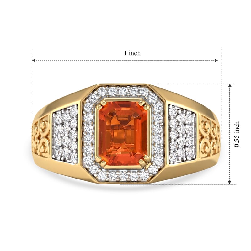 D'Joy AAA Crimson Fire Opal and Moissanite 1.50 ctw Men's Ring in 18K Vermeil Yellow Gold Over Sterling Silver (Size 10.0)