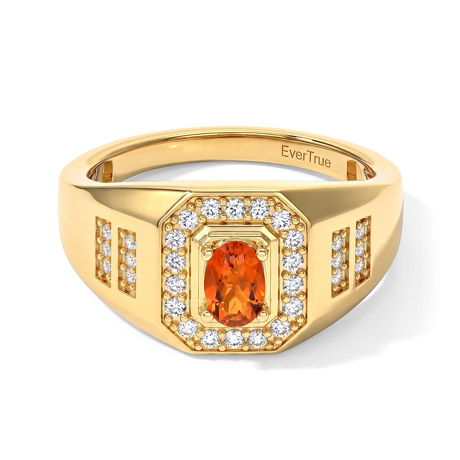 EverTrue AAA Crimson Fire Opal and White Zircon 0.75 ctw Men's Ring 18K YG Plated (Size 9.0)
