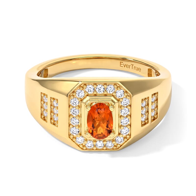EverTrue AAA Crimson Fire Opal and White Zircon 0.75 ctw Men's Ring 18K YG Plated (Size 9.0)