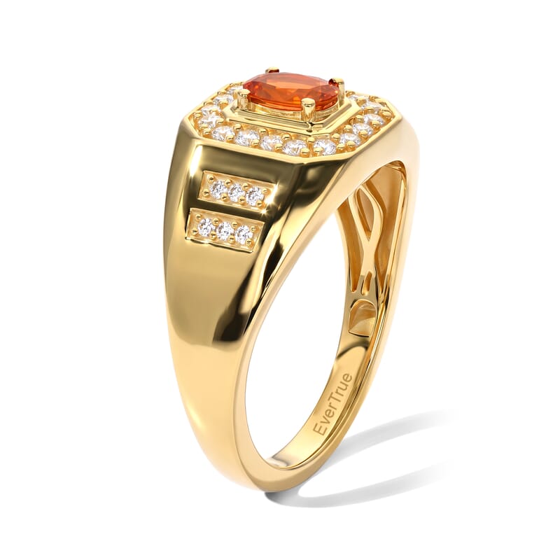 EverTrue AAA Crimson Fire Opal and White Zircon 0.75 ctw Men's Ring 18K YG Plated (Size 9.0)