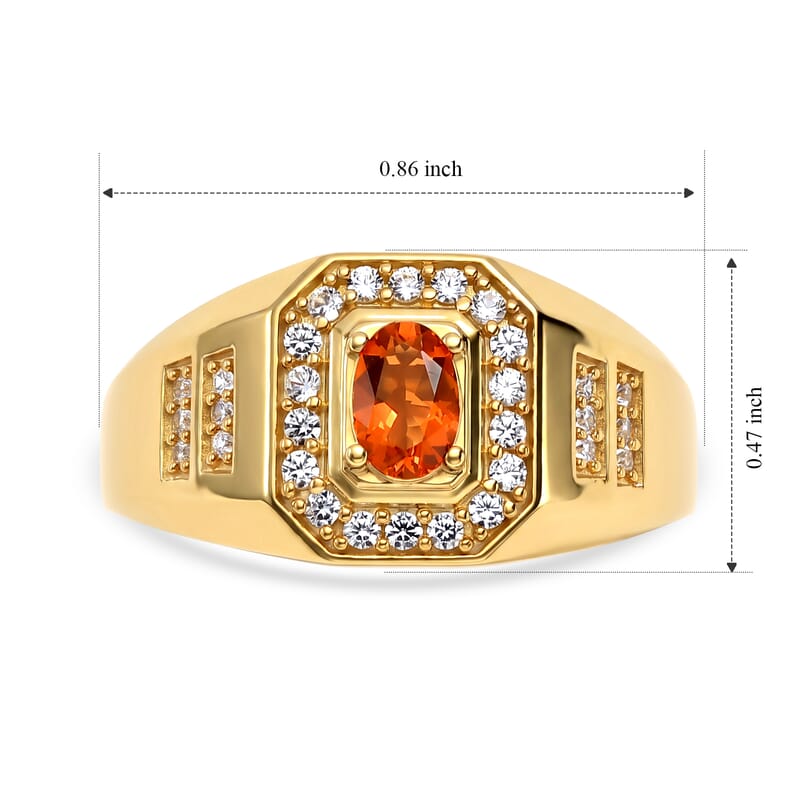 EverTrue AAA Crimson Fire Opal and White Zircon 0.75 ctw Men's Ring 18K YG Plated (Size 9.0)