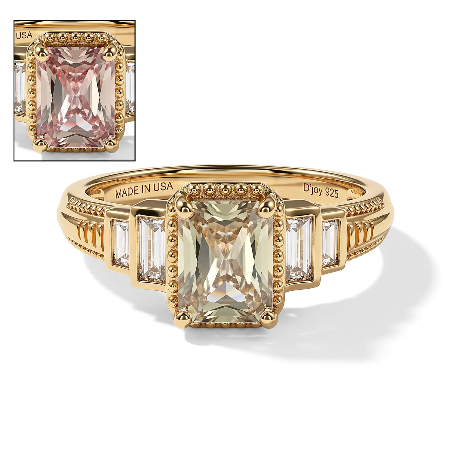 D'Joy AAA Turkizite and Moissanite 1.50 ctw Vintage Dyanasty Ring in 18K Vermeil Yellow Gold Over Sterling Silver (Size 6.0)