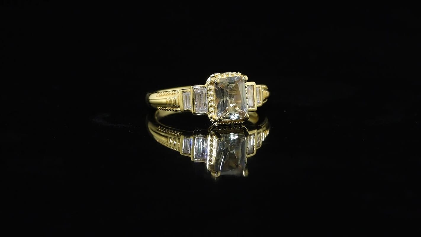 D''Joy AAA Turkizite, Moissanite Ring in 18K Vermeil YG Over Sterling Silver (Size 7.0) 1.50 ctw