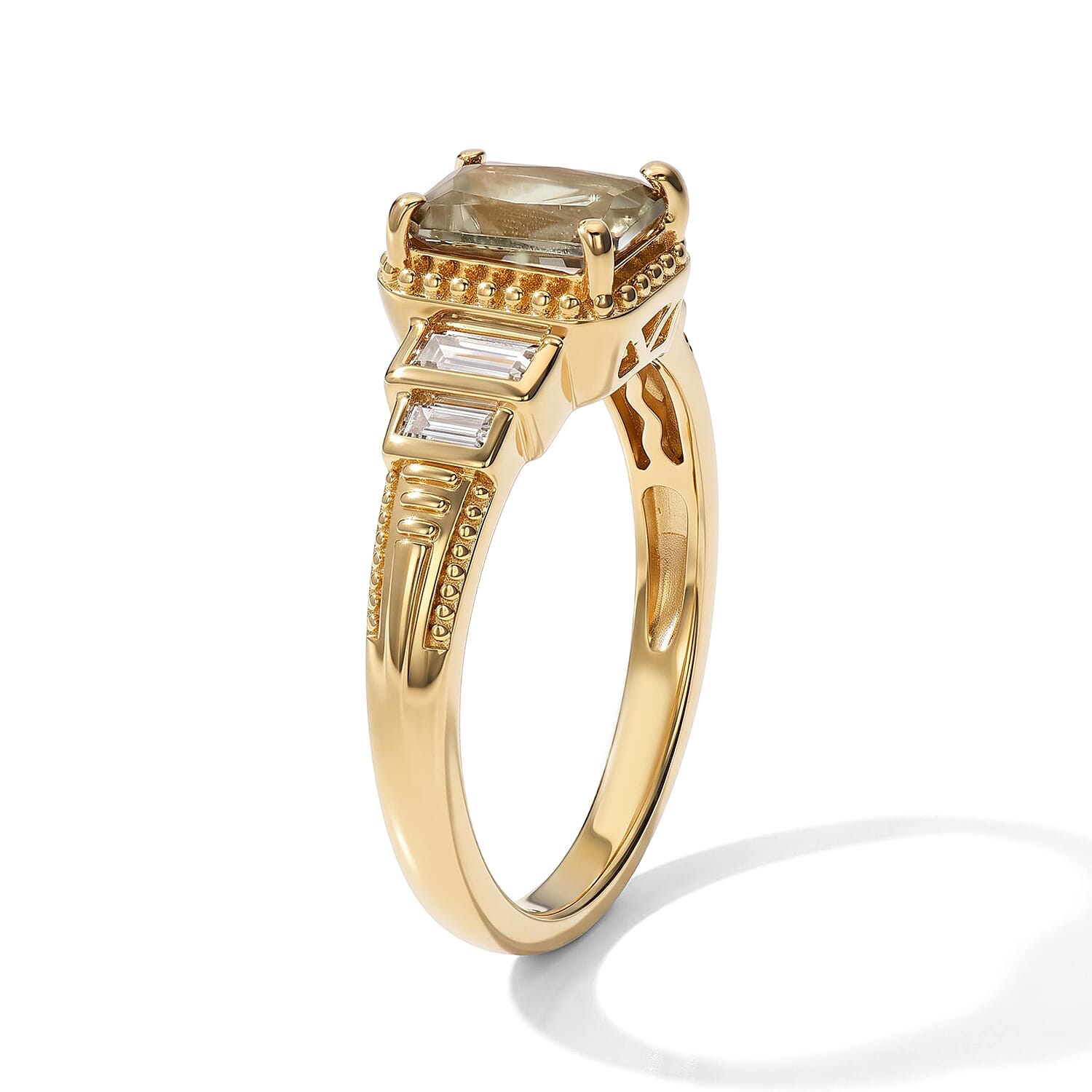 D'Joy AAA Turkizite and Moissanite 1.50 ctw Vintage Dyanasty Ring in 18K Vermeil Yellow Gold Over Sterling Silver (Size 6.0)
