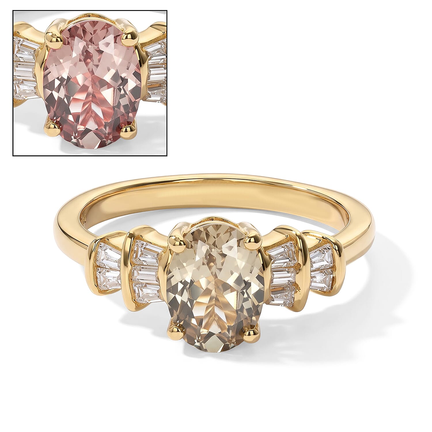 D'Joy AAA Turkizite and Moissanite 1.75 ctw Ring in 18K Vermeil Yellow Gold Over Sterling Silver (Size 6.0)