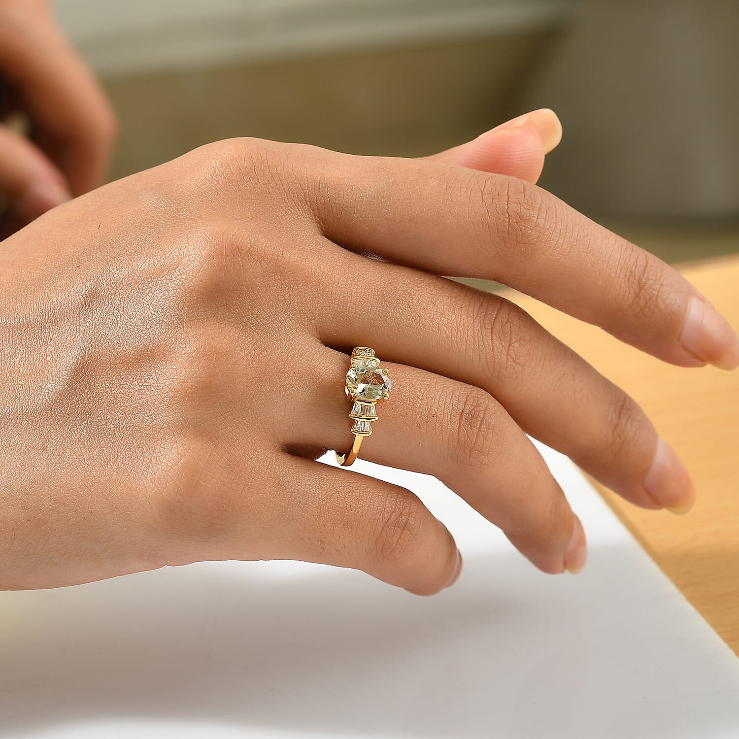 D'Joy AAA Turkizite and Moissanite 1.75 ctw Ring in 18K Vermeil Yellow Gold Over Sterling Silver (Size 6.0)