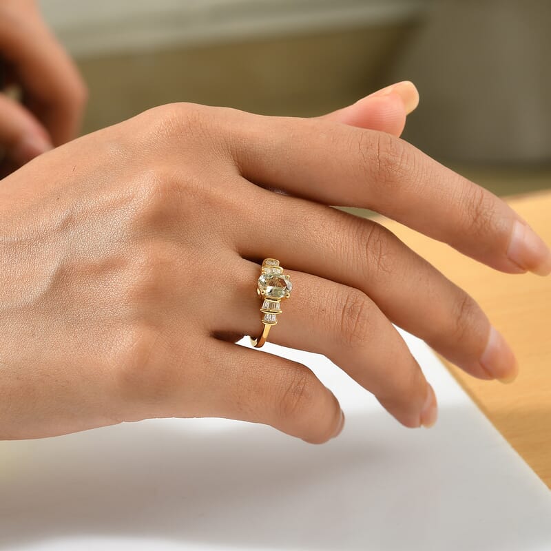 D'Joy AAA Turkizite and Moissanite 1.75 ctw Ring in 18K Vermeil Yellow Gold Over Sterling Silver (Size 6.0)