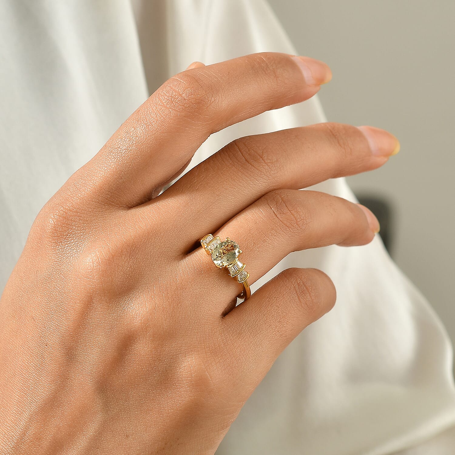 D'Joy AAA Turkizite and Moissanite 1.75 ctw Ring in 18K Vermeil Yellow Gold Over Sterling Silver (Size 6.0)