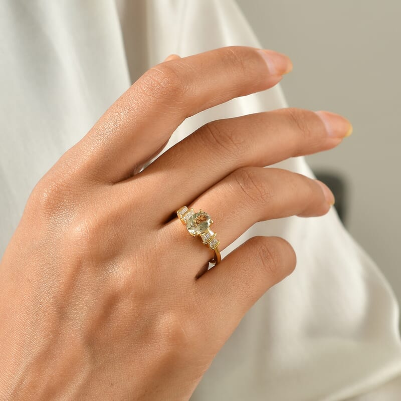 D'Joy AAA Turkizite and Moissanite 1.75 ctw Ring in 18K Vermeil Yellow Gold Over Sterling Silver (Size 6.0)
