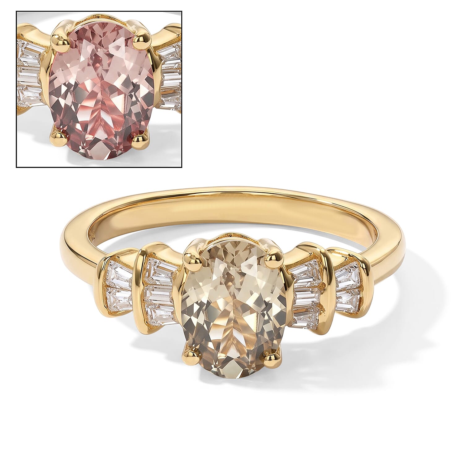 D'Joy AAA Turkizite and Moissanite 1.75 ctw Golden Crown Ring in 18K Vermeil Yellow Gold Over Sterling Silver (Size 7.0)