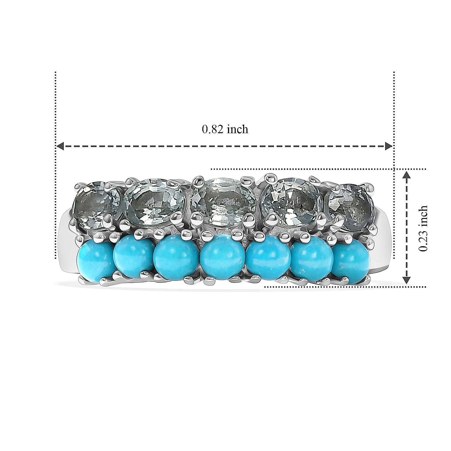 D'Joy Premium Montana Sapphire and Sleeping Beauty Turquoise 2.00 ctw Rockies Twin Horizon Band Ring in Rhodium Over Sterling Silver (Size 5.0)