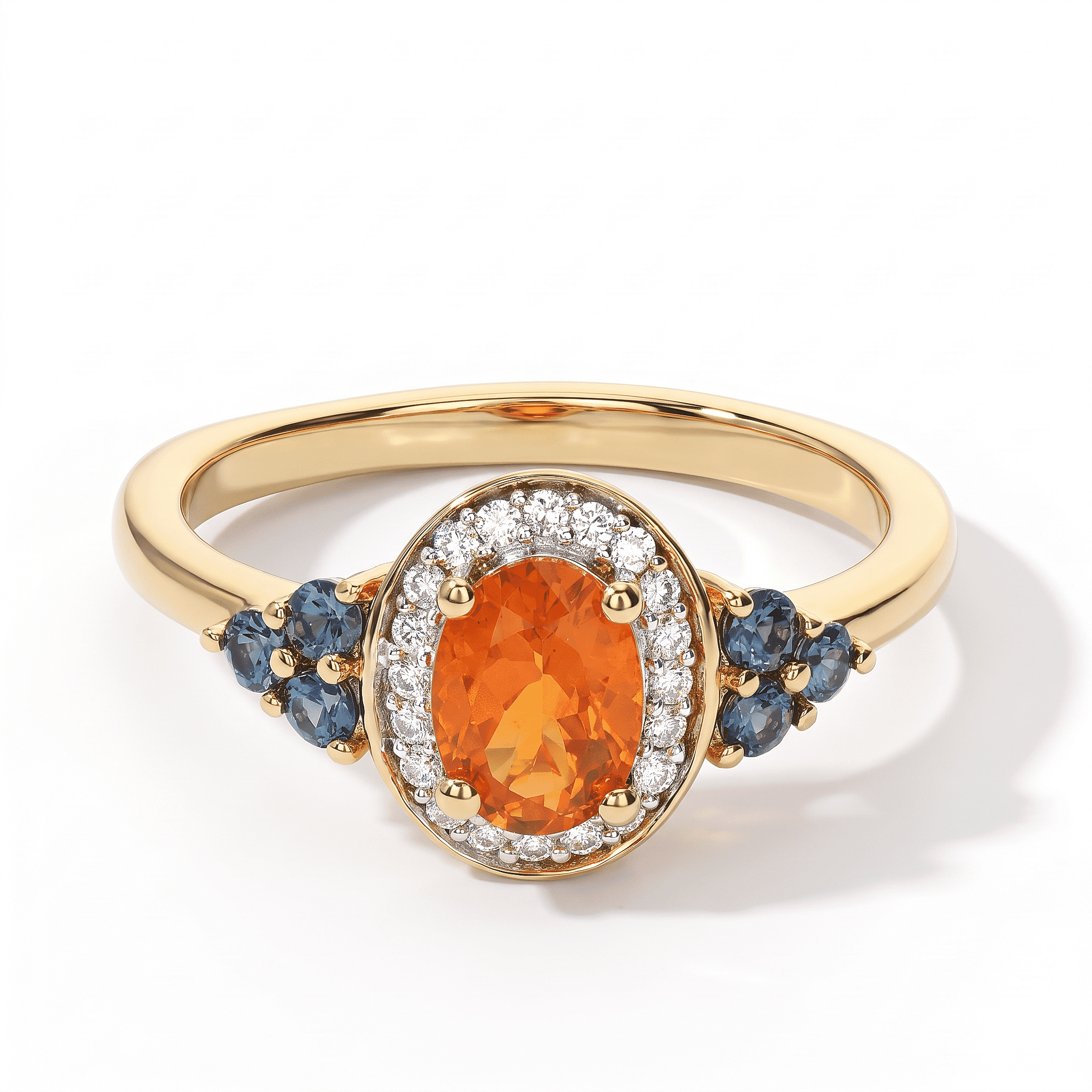 D'Joy AAA Crimson Fire Opal and Multi Gemstone 0.90 ctw Fiery Halo Ring in 18K Vermeil Yellow Gold Over Sterling Silver (Size 5.0)