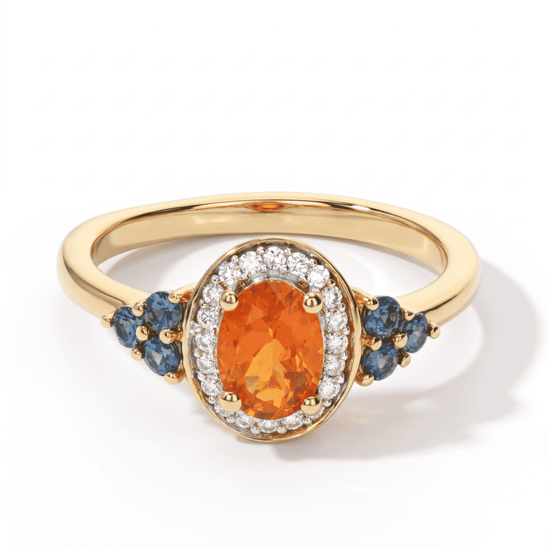 D'Joy AAA Crimson Fire Opal and Multi Gemstone 0.90 ctw Fiery Halo Ring in 18K Vermeil Yellow Gold Over Sterling Silver (Size 5.0)