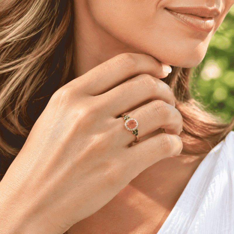 D'Joy AAA Crimson Fire Opal and Multi Gemstone 0.90 ctw Fiery Halo Ring in 18K Vermeil Yellow Gold Over Sterling Silver (Size 5.0)