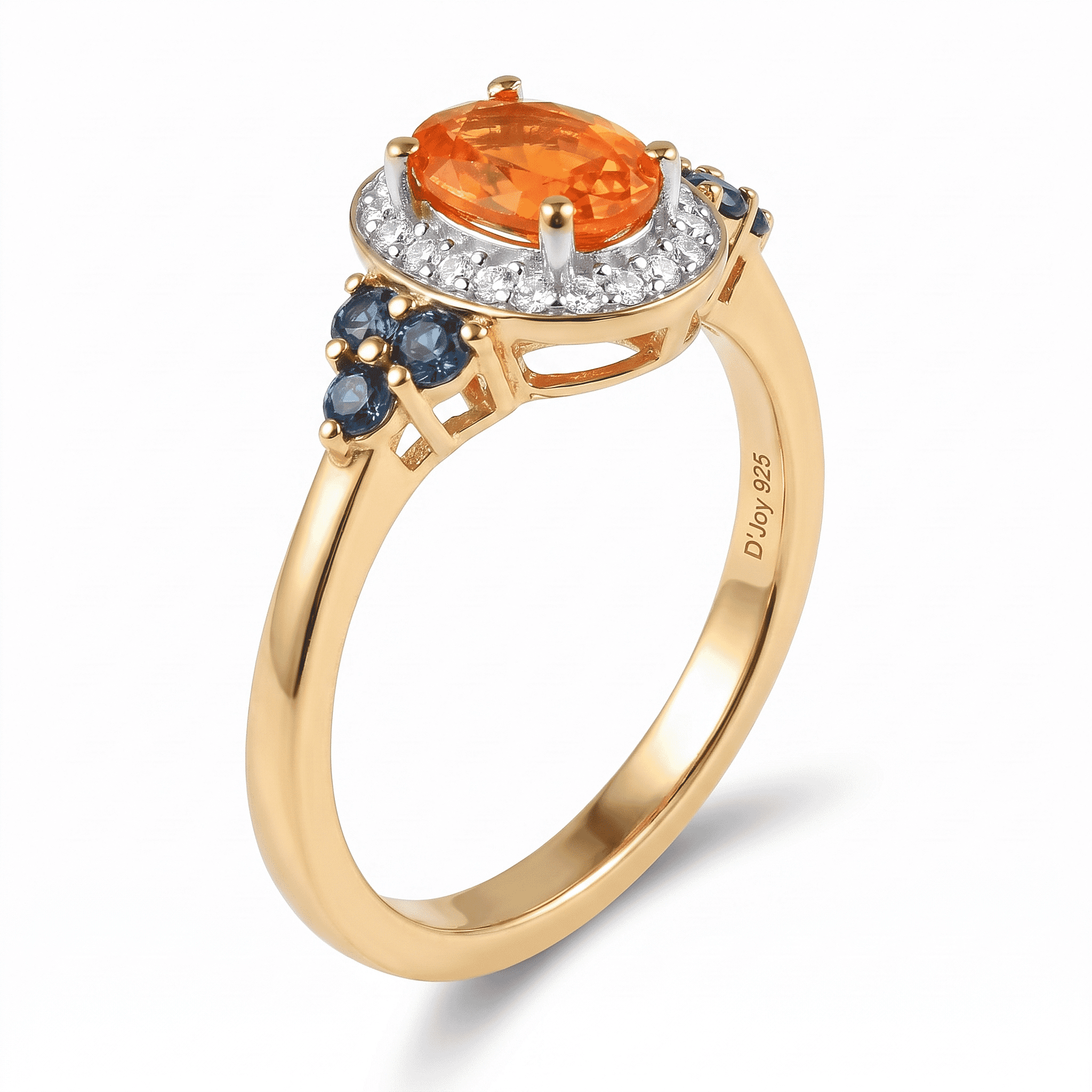 D'Joy AAA Crimson Fire Opal and Multi Gemstone 0.90 ctw Fiery Halo Ring in 18K Vermeil Yellow Gold Over Sterling Silver (Size 5.0)