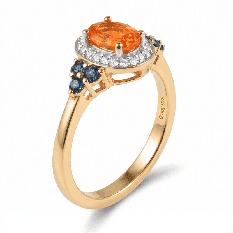 D'Joy AAA Crimson Fire Opal and Multi Gemstone 0.90 ctw Fiery Halo Ring in 18K Vermeil Yellow Gold Over Sterling Silver (Size 5.0)