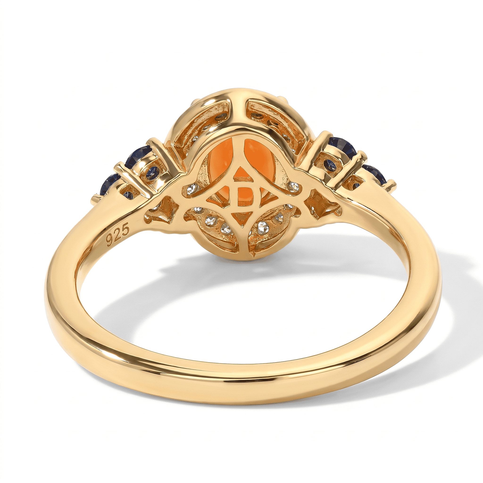 D'Joy AAA Crimson Fire Opal and Multi Gemstone 0.90 ctw Fiery Halo Ring in 18K Vermeil Yellow Gold Over Sterling Silver (Size 5.0)