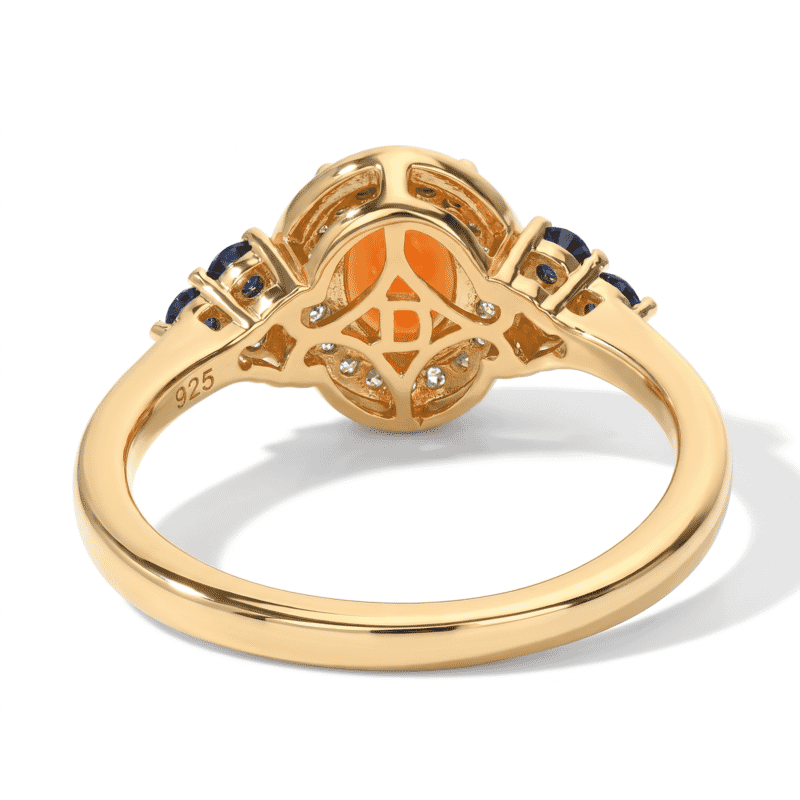D'Joy AAA Crimson Fire Opal and Multi Gemstone 0.90 ctw Fiery Halo Ring in 18K Vermeil Yellow Gold Over Sterling Silver (Size 5.0)