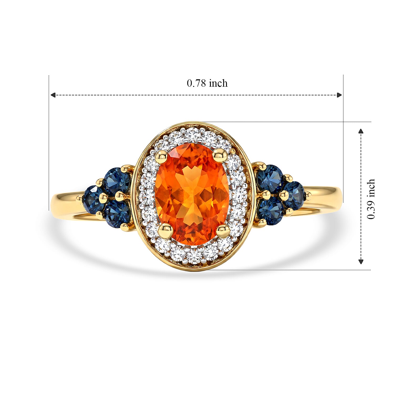 D'Joy AAA Crimson Fire Opal and Multi Gemstone 0.90 ctw Fiery Halo Ring in 18K Vermeil Yellow Gold Over Sterling Silver (Size 5.0)