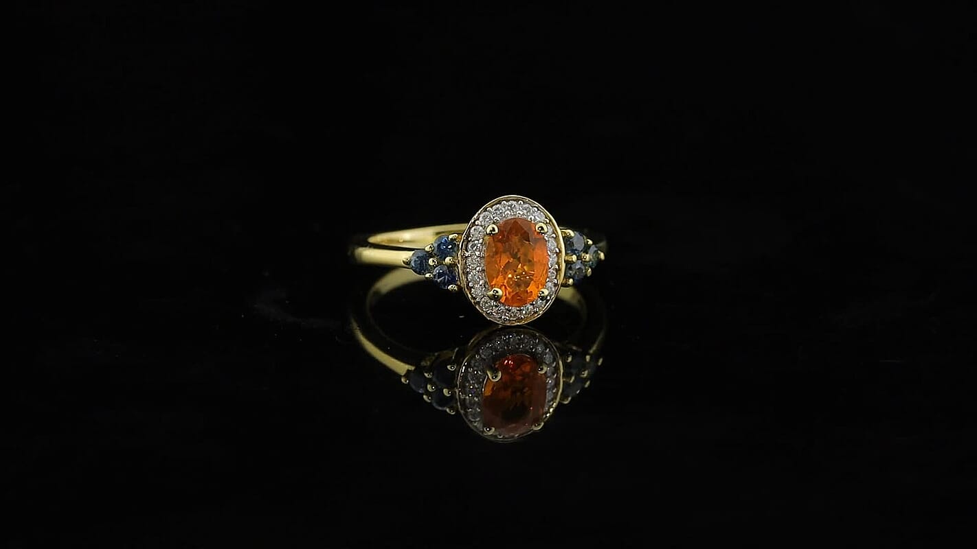 D''Joy AAA Crimson Fire Opal, Multi Gemstone Ring in 18K Vermeil YG Over Sterling Silver (Size 10.0) 0.90 ctw