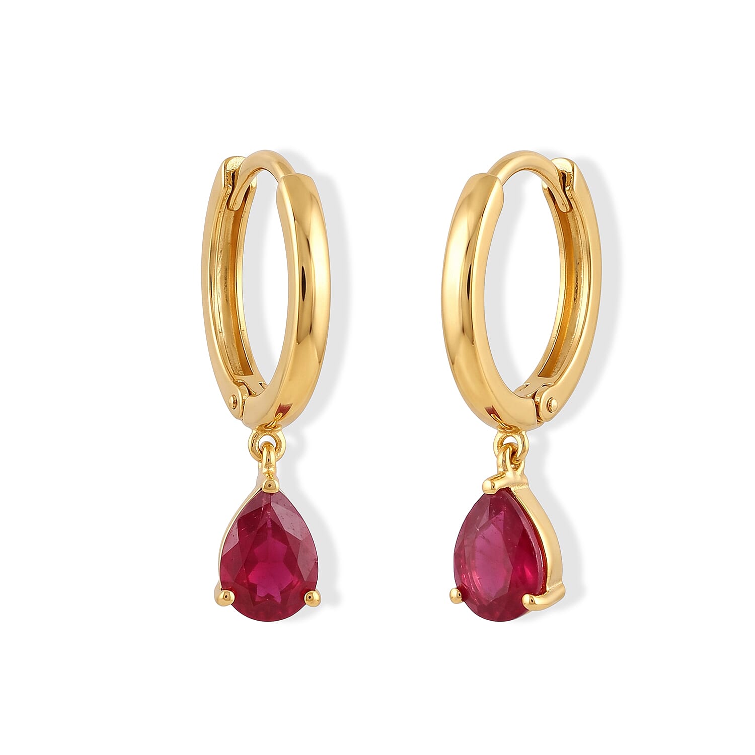 D'Joy Premium Niassa Ruby (FF) 1.50 ctw Earrings in 18K Vermeil Yellow Gold Over Sterling Silver
