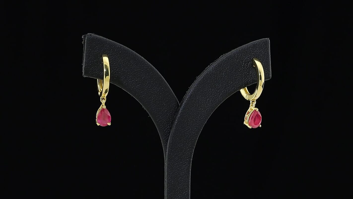 D''Joy Premium Niassa Ruby (FF) 1.50 ctw Earrings in 18K Vermeil Yellow Gold Over Sterling Silver